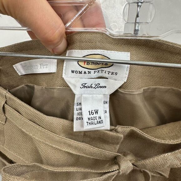 Vintage Talbots Beige Irish Linen Cropped Straight Leg Pants Size L Petite - Picture 7 of 9
